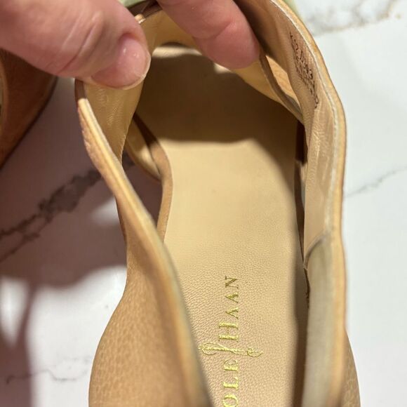 Cole Haan | Women’s Irving Gold Tan Nude Leather Cork Wedge Sandals Size 9B - Picture 8 of 16